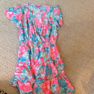 Lily Pulitzer Floral Ruffle Dress in Pink and Blue